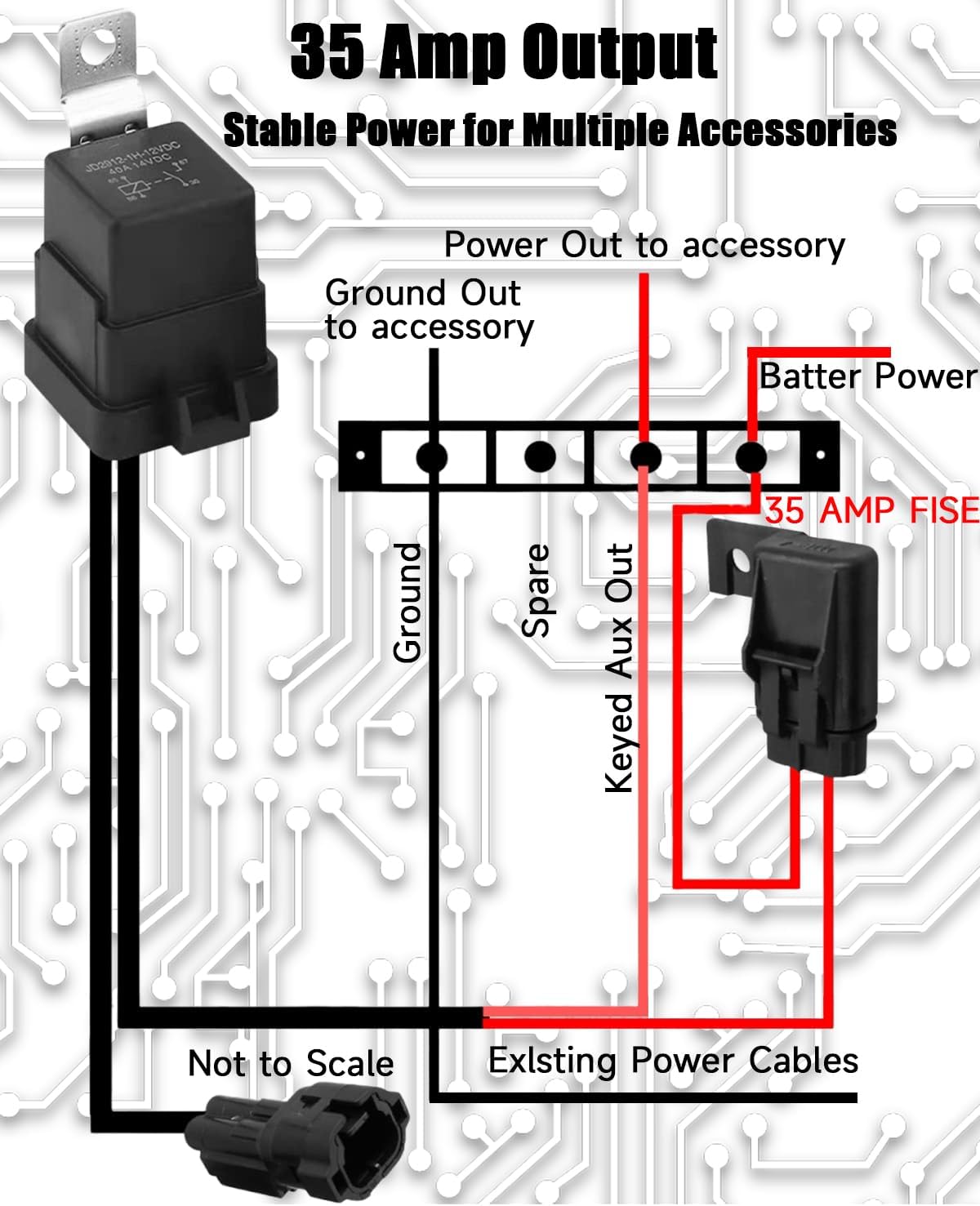 4 Stud Keyed Power Busbar Bus Bar Fit for Honda Talon Accessories, 35 Output AMP Replace PCS-S2-KBUS Battery Mount with 4 Self Tapping Screw
