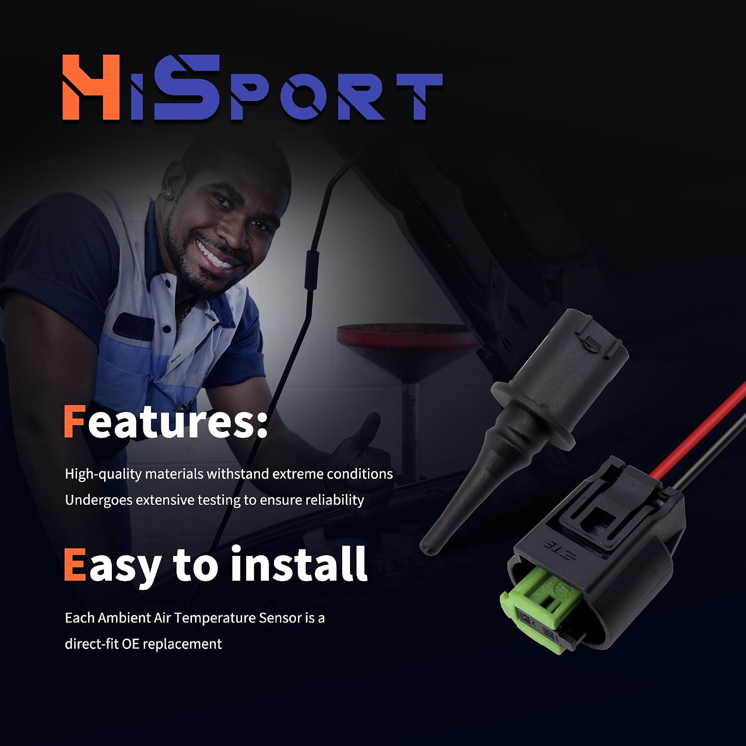 HiSport Outer Ambient Air Temperature Sensor & Plug - Compatible with Mercedes-Benz C E CLK CLS GLK Smart Freightliner Sprinter 2500 3500 2007-2017 - Replace 0005428418
