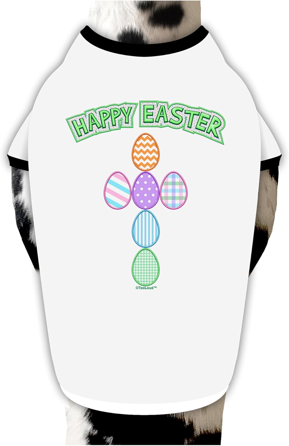 TOOLOUD Happy Easter Egg Cross Faux Applique Dog Shirt White with Black XL