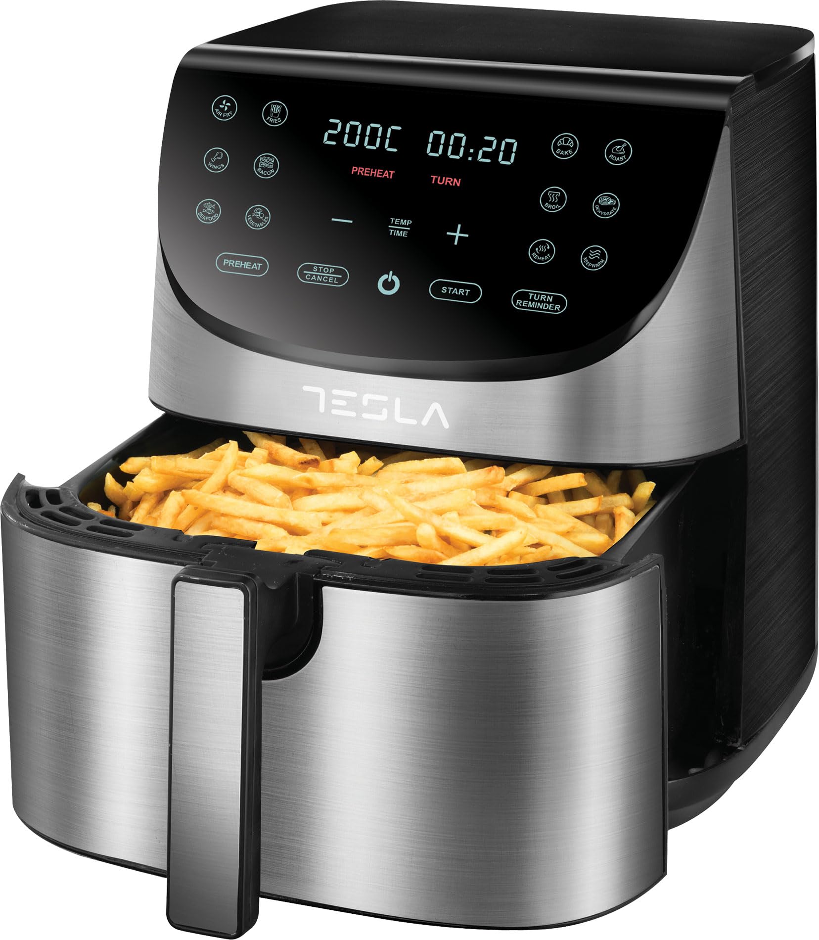 Tesla Freidora de Aire AF701BX, Cocción Saludable y Rápida, Capacidad de 7L, Pantalla Táctil Digital, Negro-Inox