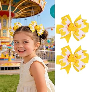 2Pcs Yellow Duck Hair Bow Clips White Yellow Ribbon Alligator Clips Cute Cartoon Duck Bows Hair Pins Spring Summer Hair Accessories for Birthdays Holidays Back to School Home Party Hair Styling