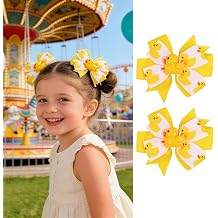 2Pcs Yellow Duck Hair Bow Clips White Yellow Ribbon Alligator Clips Cute Cartoon Duck Bows Hair Pins Spring Summer Hair Accessories for Birthdays Holidays Back to School Home Party Hair Styling