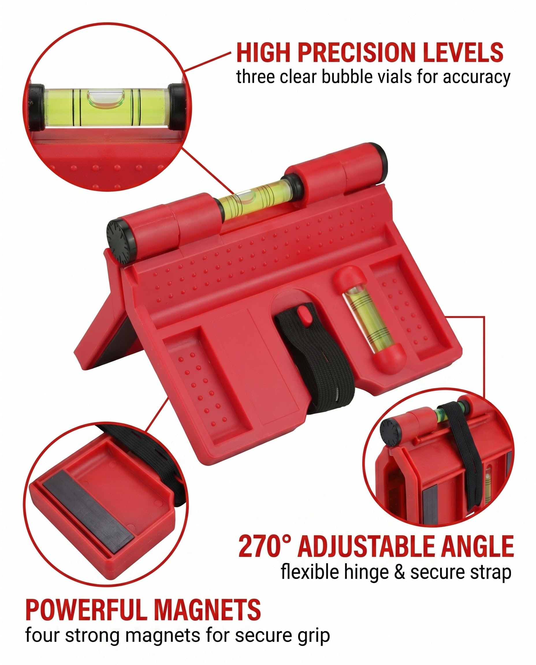 1 pezzo Livella Angolare per Pali Livella a Bolla d'Aria Regolabile,livella, Angolare Regolabile a Palo Magnetico per Installazione del Tubo, Muratura e Falegnameria, bolla livella