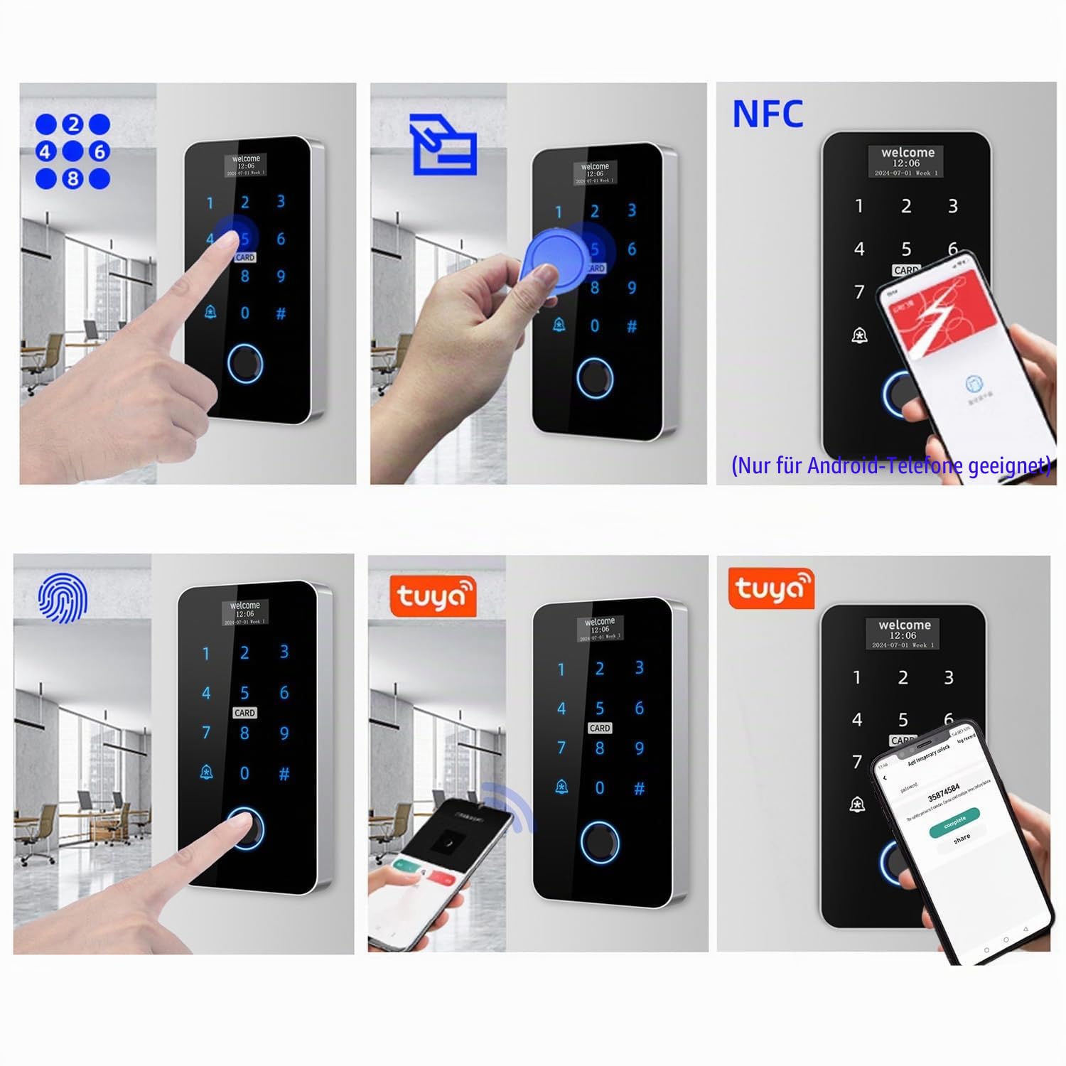YAVIS Kit WiFi TUYA Türöffner mit Bildschirm Fingerabdruck Zugangscontroller wasserdichte Touch Tastatur RFID ID/IC NFC Kartenleser WG26/34, Elektromagnetisches Schloss 180kg, Netzteil 12V, Türglocke