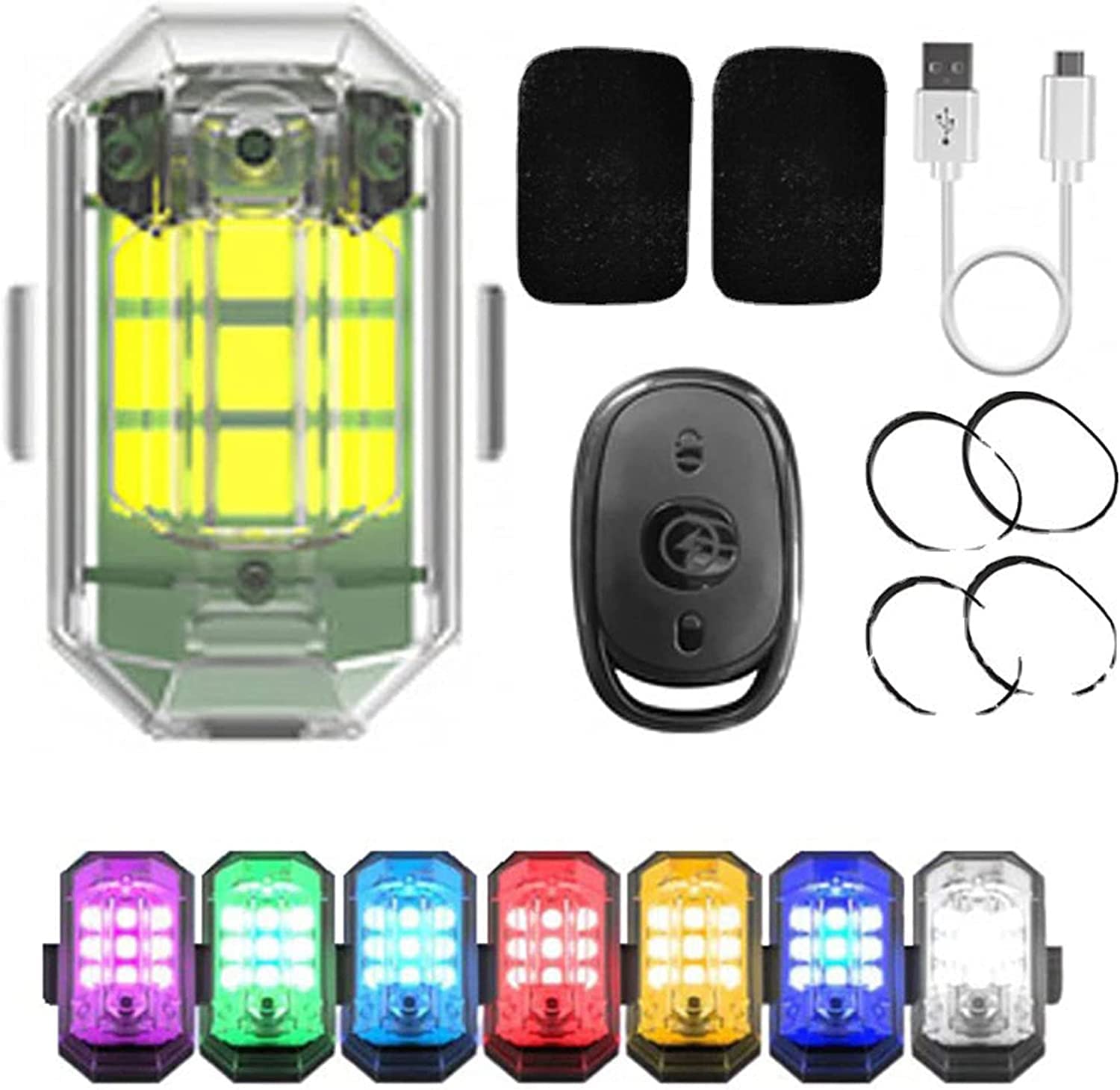 High Brightness Wireless LED Strobe Light, 7 Colors Led Aircraft Strobe Lights & Usb Charging Night Anti-Collision Light (1 Light)