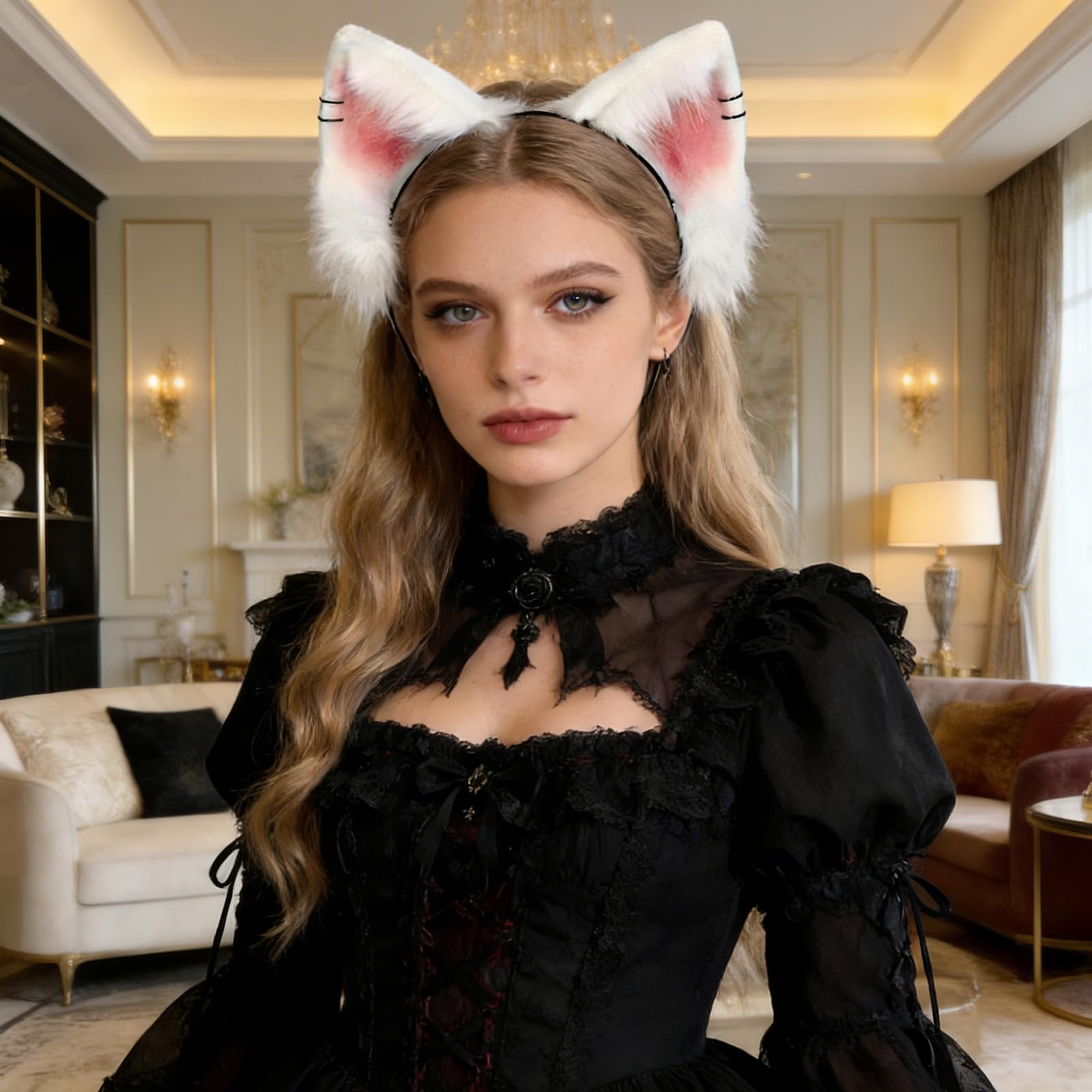 Conjunto de diadema con orejas de peludo y guantes de patas realistas, accesorio para cabello para disfraz de Cosplay, fiesta de Halloween, conjunto de disfraz de peludo