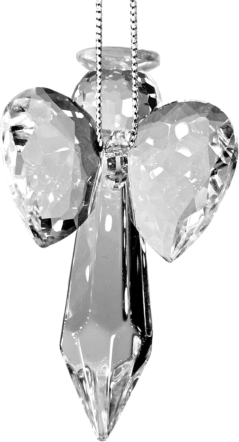 Clear Crystal Guardian Angel, Suncatcher Handmade 2.48 Inch Home Window Decoration Flower Car Chakra Crystal Rainbow Maker Guardian Angel Christmas Tree Ornament