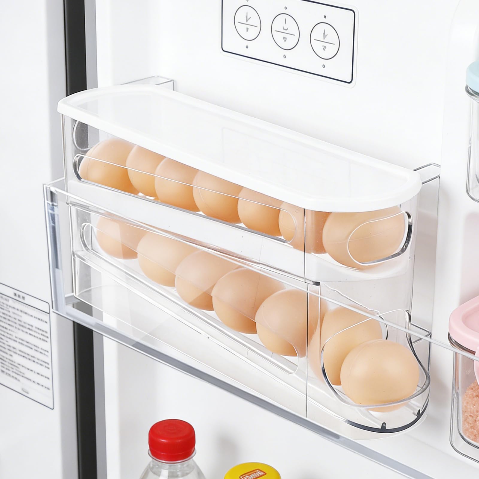 Aselected Rolling Egg Holder Storage, 2 Layer Eggs Dispenser, Space Saving Egg Holder for Fridge Storage