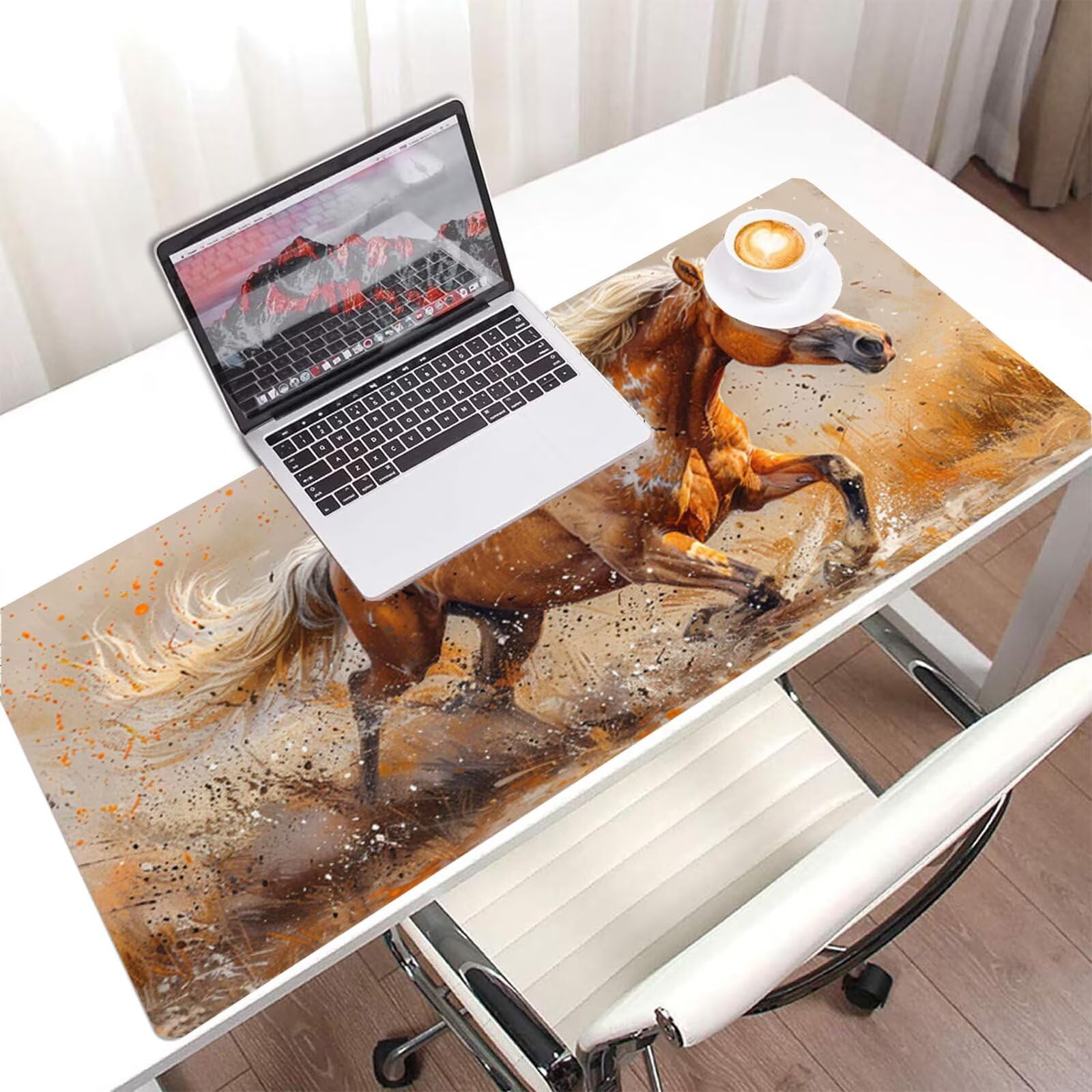 Brązowa podkładka pod mysz XXL 1200x600, podkładka pod mysz pod mysz koń wodoodporna, mysz z antypoślizgową podstawą, pod ręką szyte krawędzie, akcesoria do gier, prezent męski H2-588