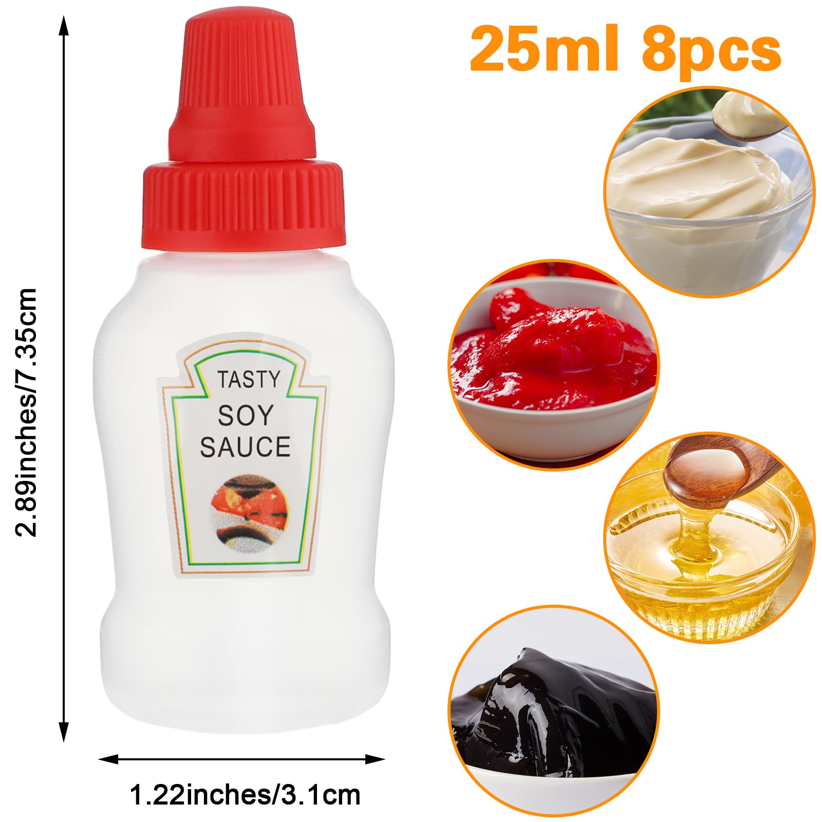 Ptwola 8 Pcs Mini Ketchup Bottles Condiment Squeeze Bottles Empty Plastic Portable Honey Salad Dressing Container Squirt Squeezable Jar Sauce Mustard Syrup Dispenser Bento Box Accessories 1