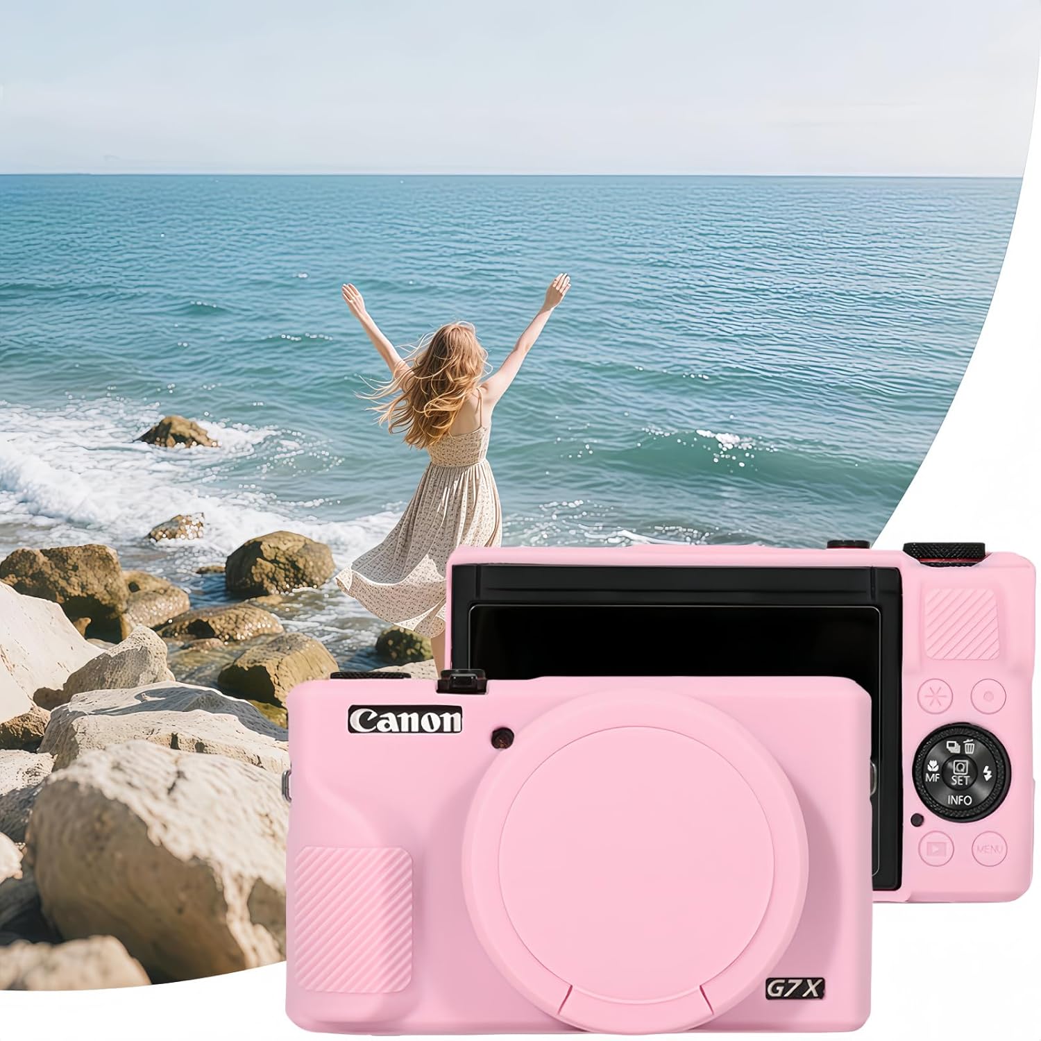 Case for Canon Powershot G7 X Mark III Digital Camera,Soft Silicone Case for Canon Powershot G7X Mark III DSLR Camera,Comes with 2 Screen Protectors and 1 Wrist Strap. (Pink) - Image 5