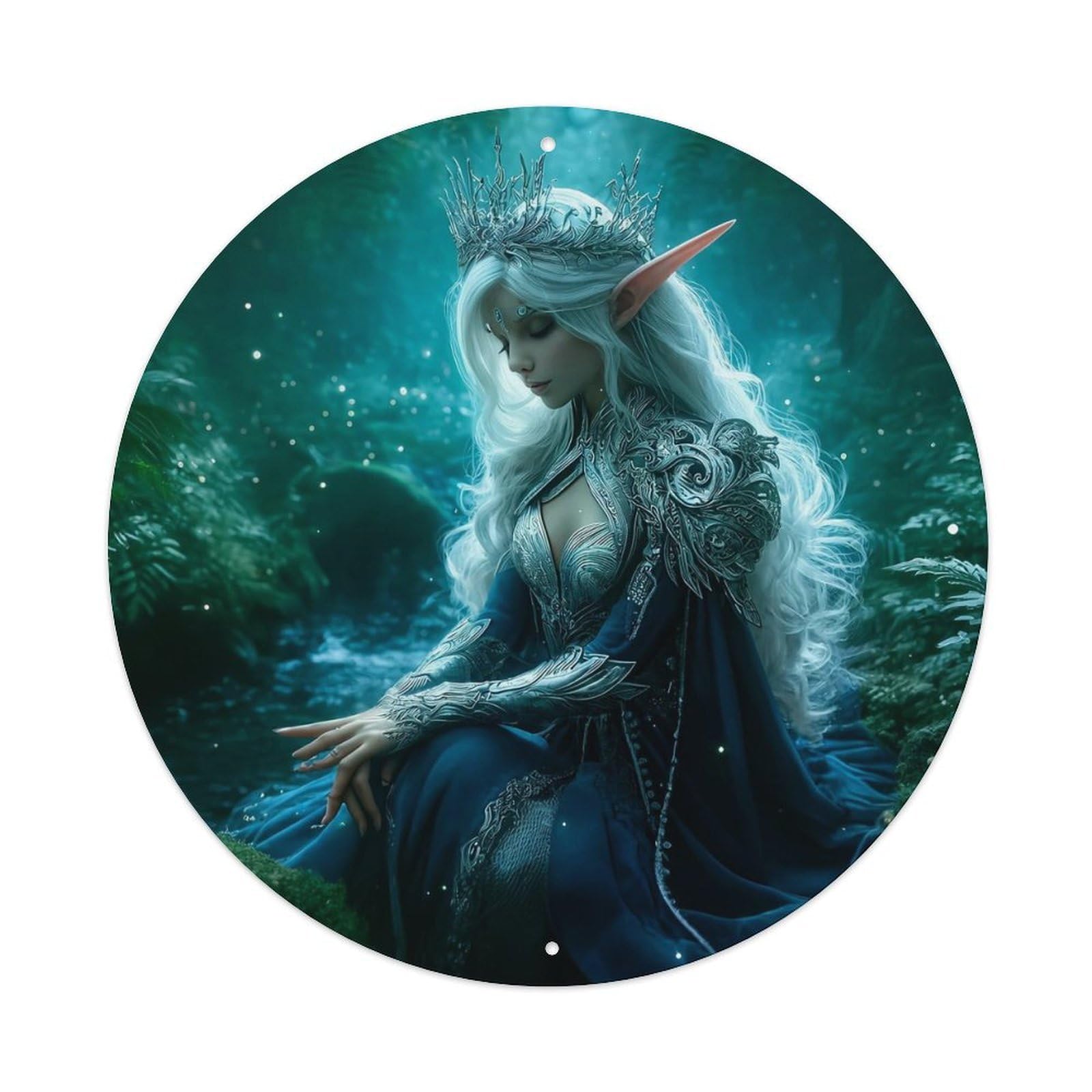 Elven Queen In Forest Vintage Metal Tin Sign Retro Wall Decor for Home Bar Garage Cafe, Indoor & Outdoor Decorative，circle Metal Poster, 8x8 Inch