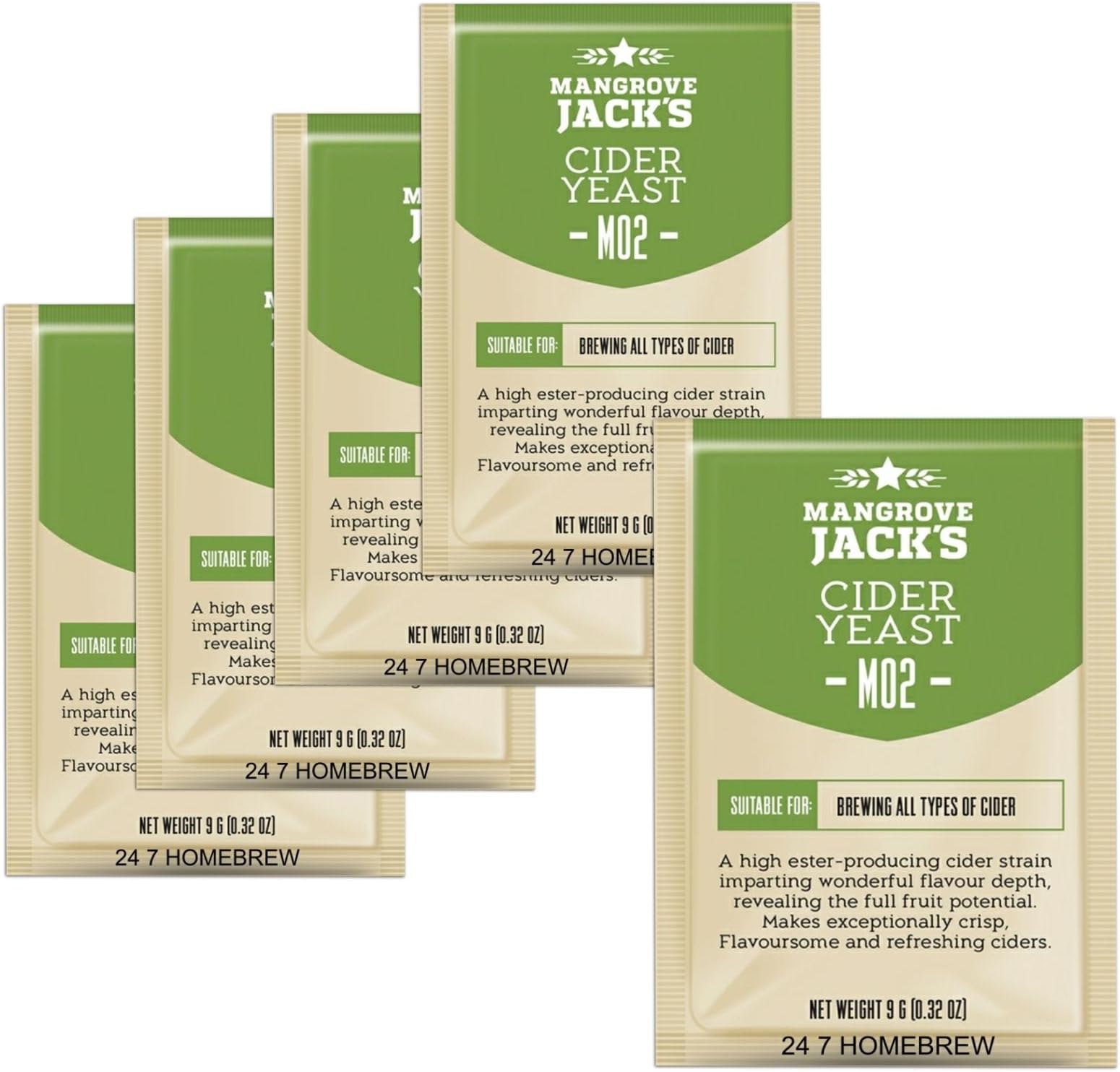 5X Mangrove Jack's Yeast Cider M02 Craft Series Yeast 9g Treats 23L
