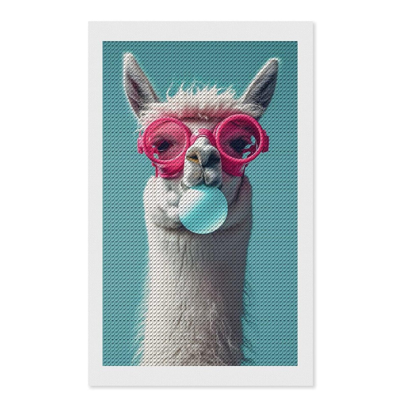 Junmoney Llama Bubblegum Diamond Art Kit 12"x20", Gift Idea, for Family Craft Time, Mindful Craft Activity, Boho Decor, Relaxing DIY Hobby