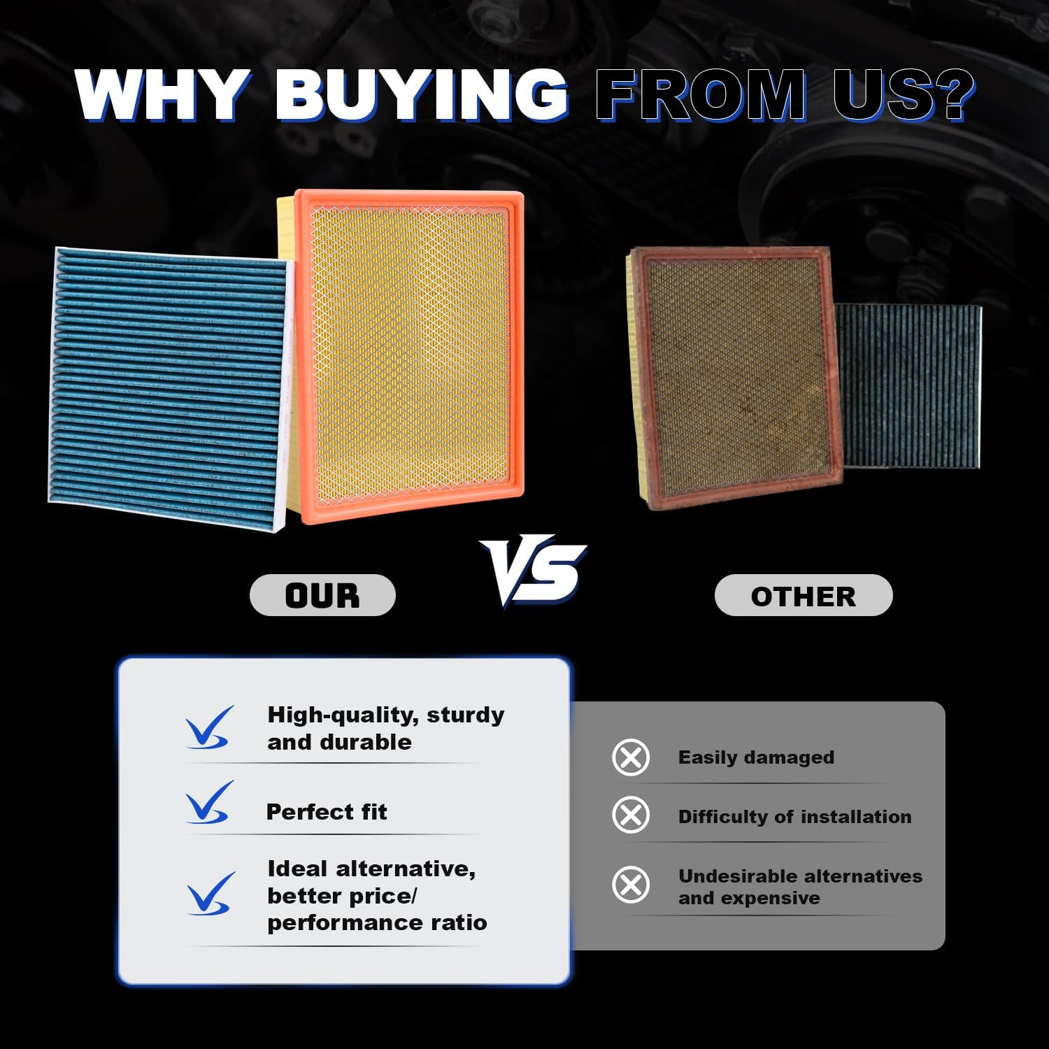 Silverado/Sierra Upgrade Engine Air Filter & Cabin Filter for 2014-2018 Silverado 1500 Sierra 1500,2015-2019 Silverado 2500 HD Sierra 2500HD 6.0L ONLY,2015-20 Suburban Tahoe Yukon,NOT FOR DIESEL 6.6L