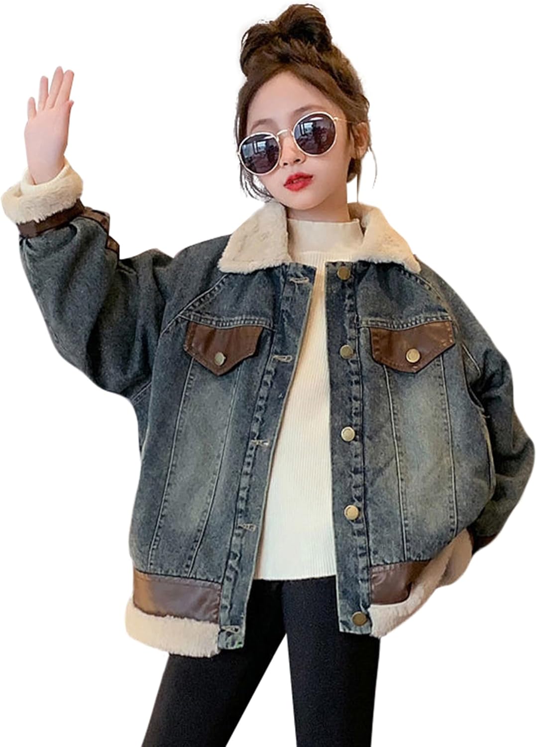 [ＷＡＮＳＨＩＸ] デニムジャケット ボアジャケット キッズ 裏ボア 子供服 もこもこ ジージャン ショートコート 厚手 防寒着 ブ