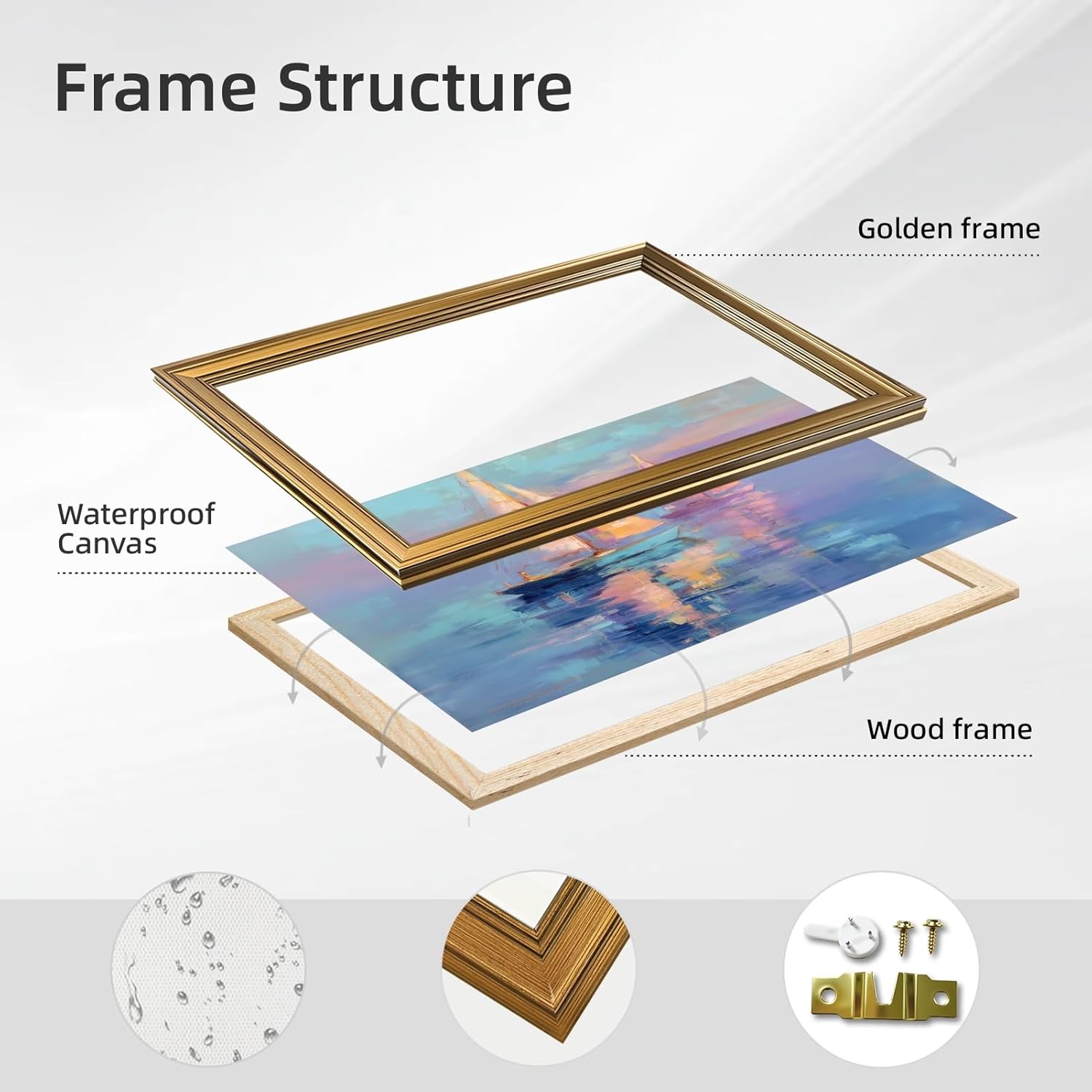 Framed Sunset Sailboat Canvas Wall Art Pastel Seascape Painting Nautical Coastal Ocean Landscape Print Dreamy Sailing Picture Poster Nature Summer Decor for Beach House Living Room 12x16inch Gold