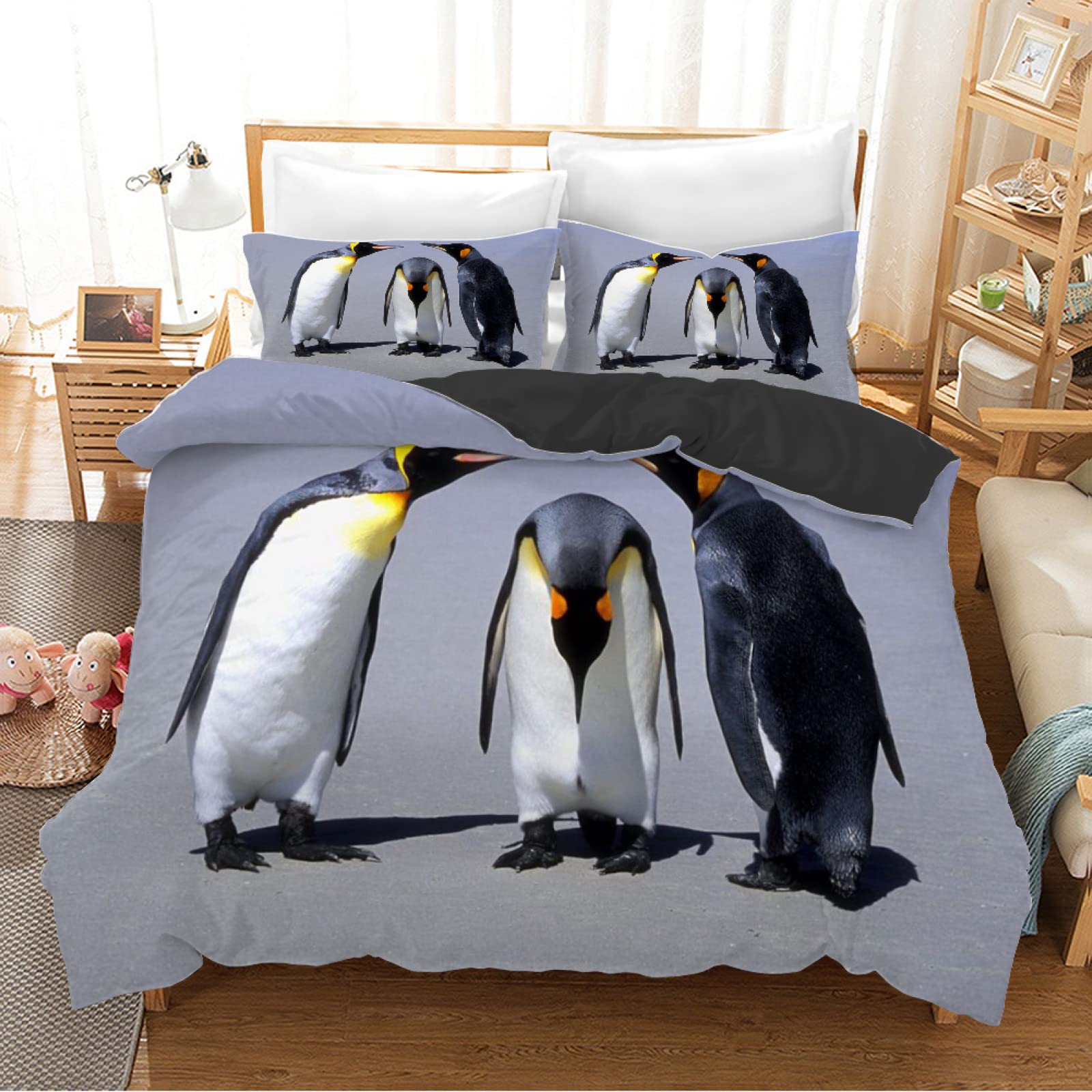 Parure de lit 220x240 pingouin noir respirante contre la chaleur