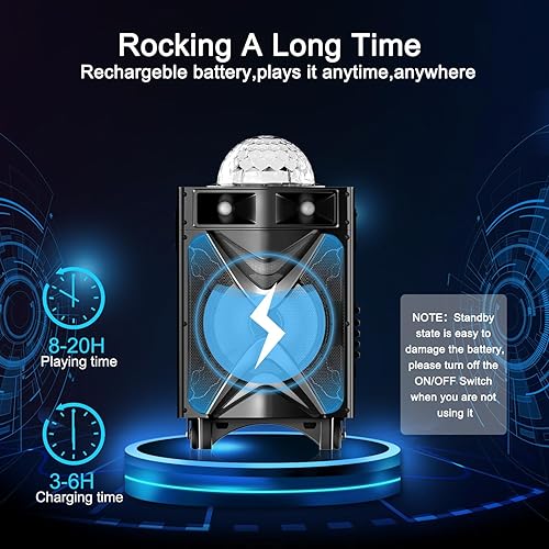 Miniatura 5 de VeGue - Máquina de karaoke para adultos y niños, sistema de altavoces PA Bluetooth con 2 micrófonos inalámbricos, bola de disco, subwoofer de 10