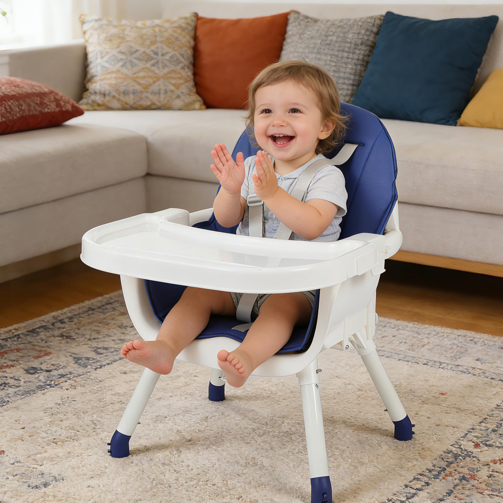 Toddmomy Krzesełko Do Karmienia Dla Niemowląt | 6 W 1, Ergonomiczne Krzesełko Do Karmienia, Podwyższenie, Stolik Do Gier | Rozkładany Fotelik Dla Malucha Z Pasami Bezpieczeństwa Do Jedzenia I Zabawy,