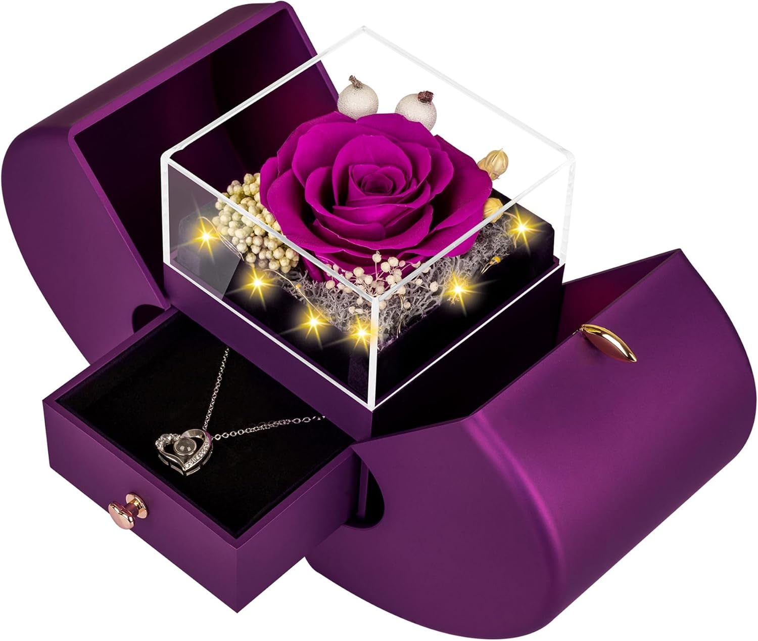 Preserved Purple Real Rose with I Love You Necklace, Mothers Day Gifts for Mom Women Her Wife Girlfriend Grandma Birthday Mothers Day Valentines Christmas Anniversary Romantic-Purple