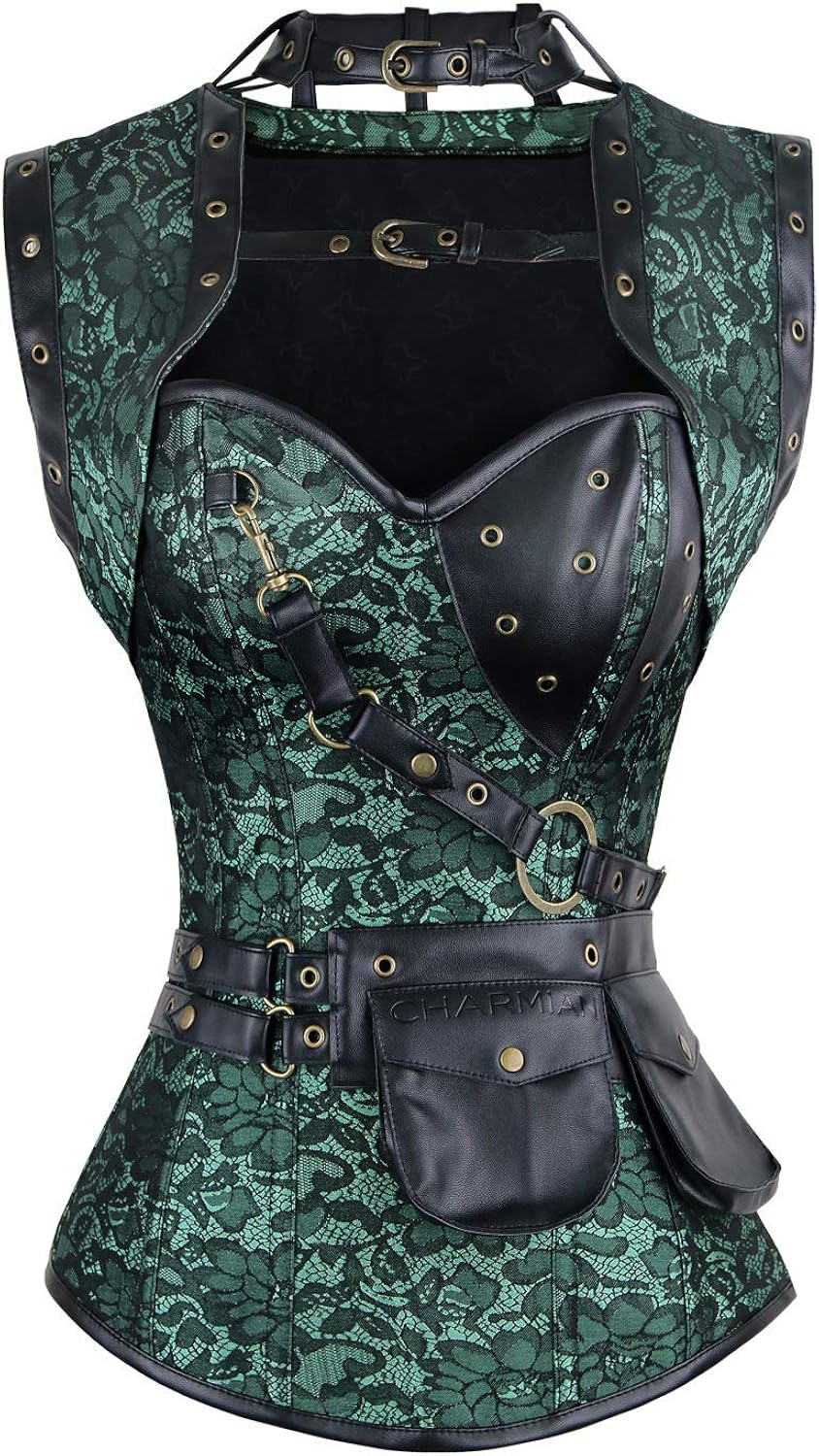 Charmian Women's Steampunk Spiral Steel Boned Vintage Retro Corset Tops Bustier