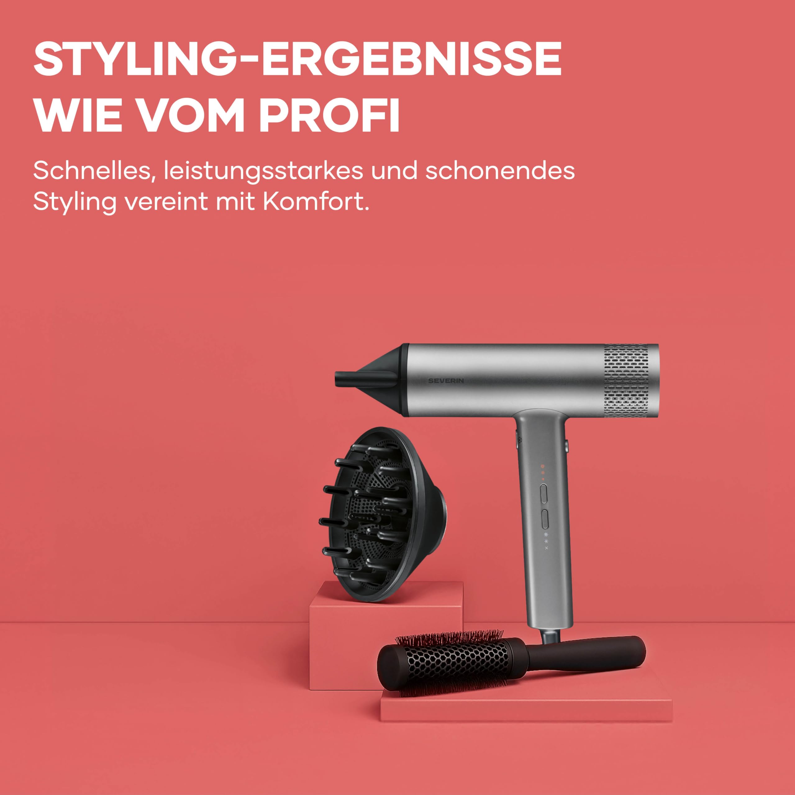 Severin Ionen-Haartrockner inkl. Diffusor, Konzentrator, leistungsstarker Föhn und langlebiger Haar-Trockner, BLDC-Motor, Ionic-Technologie, S-Style Speed Pro, 2,8m Kabel, 2.000W, anthrazit, HT 0171