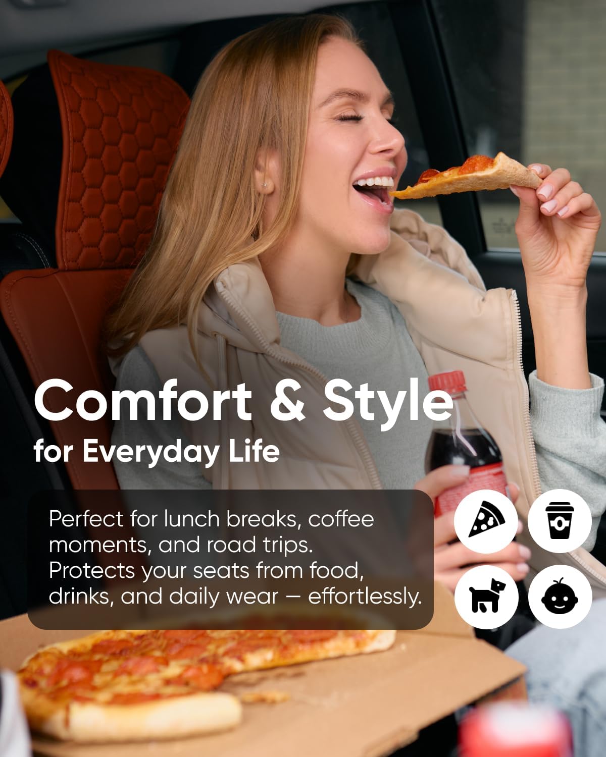 Owleys Eco-Leather Car Seat Cover – Luxury Universal Driver Seat Protector for Cars, SUVs, Trucks (Brown Back)