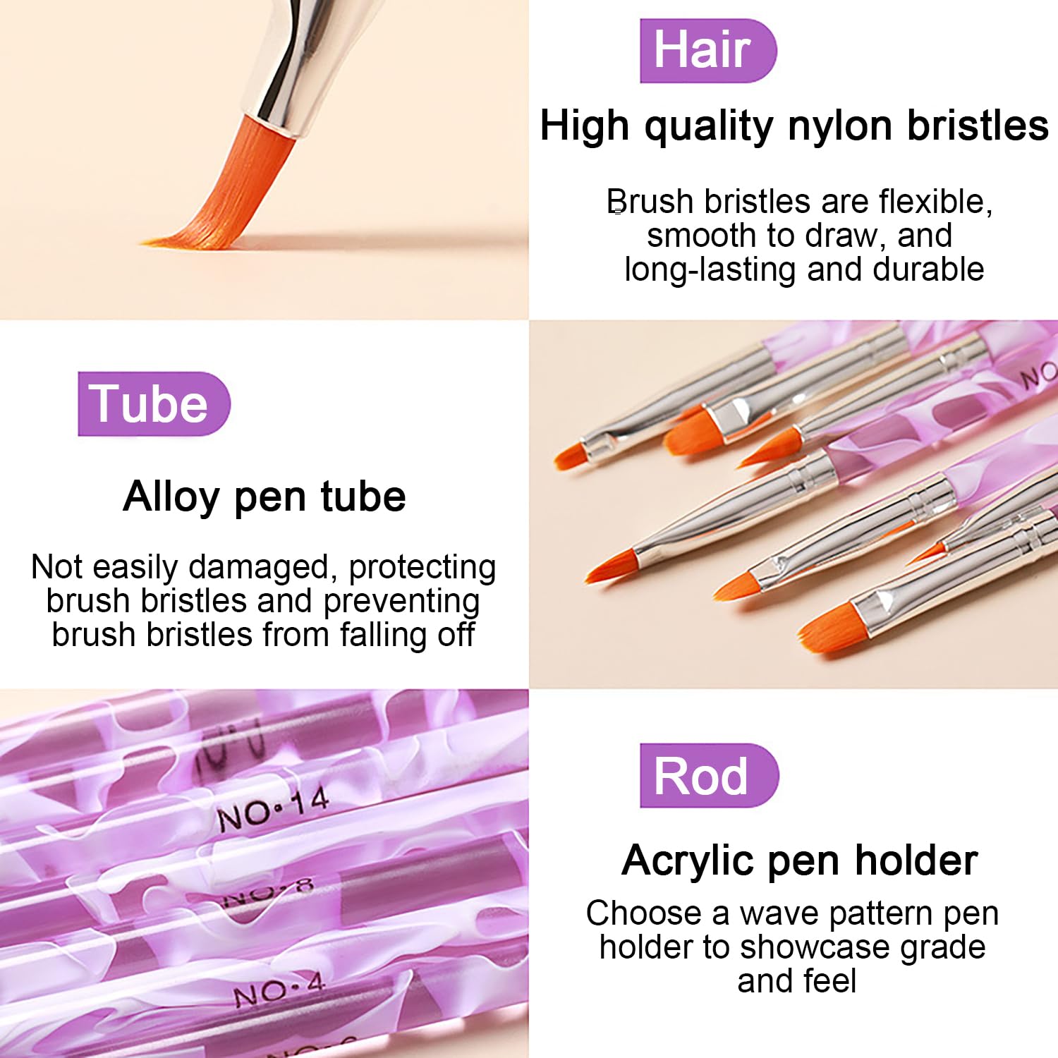 7 pennelli acrilici per unghie, gel UV, unghie in acrilico, set per unghie in gel