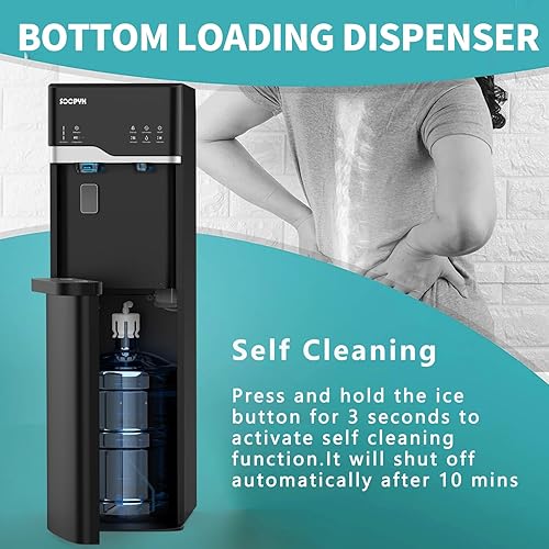 Miniatura 5 de Dispensador de enfriador de agua autolimpiante y carga inferior para máquina de hielo de 5 galones, 3 ajustes de temperatura, alerta completa de