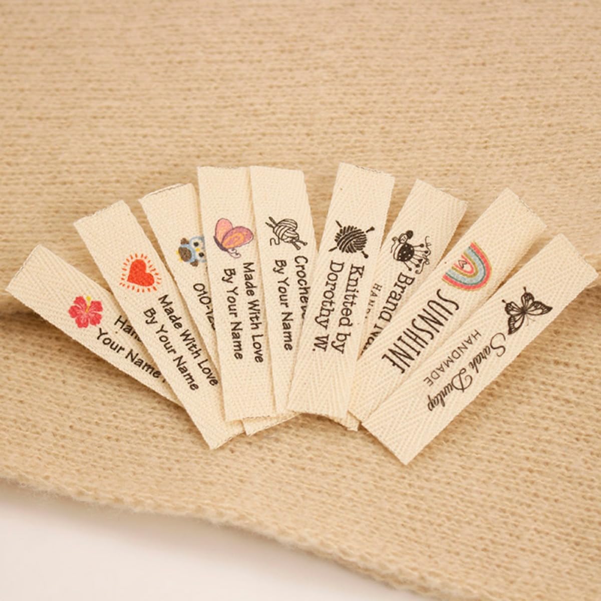 Etichette in cotone twill personalizzate, etichette personalizzate per abbigliamento, etichetta da cucire personalizzata, articolo fatto a mano, etichetta di abbigliamento personalizzata (200 pezzi)