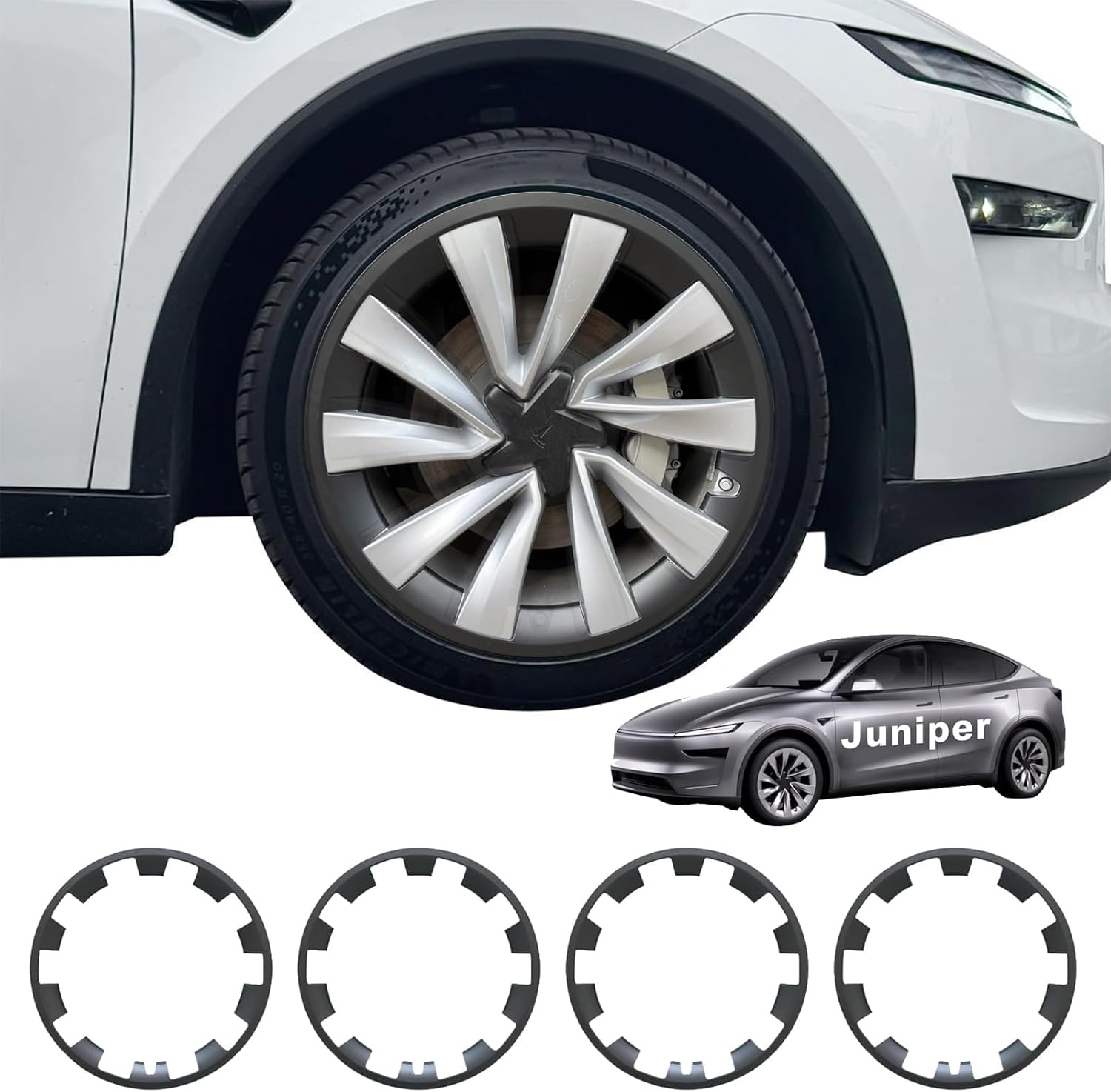 Rim Protector for Tesla 2025 2026 Model Y Juniper 20 Inch Helix Wheel Cover All-in-one Car Tire Trim Rings Rim Case Hubcaps Model Y Juniper Accessories (Matte Black, 20'' ModelY Juniper-4pcs) Matte Black 20'' Model Y Juniper-4pcs