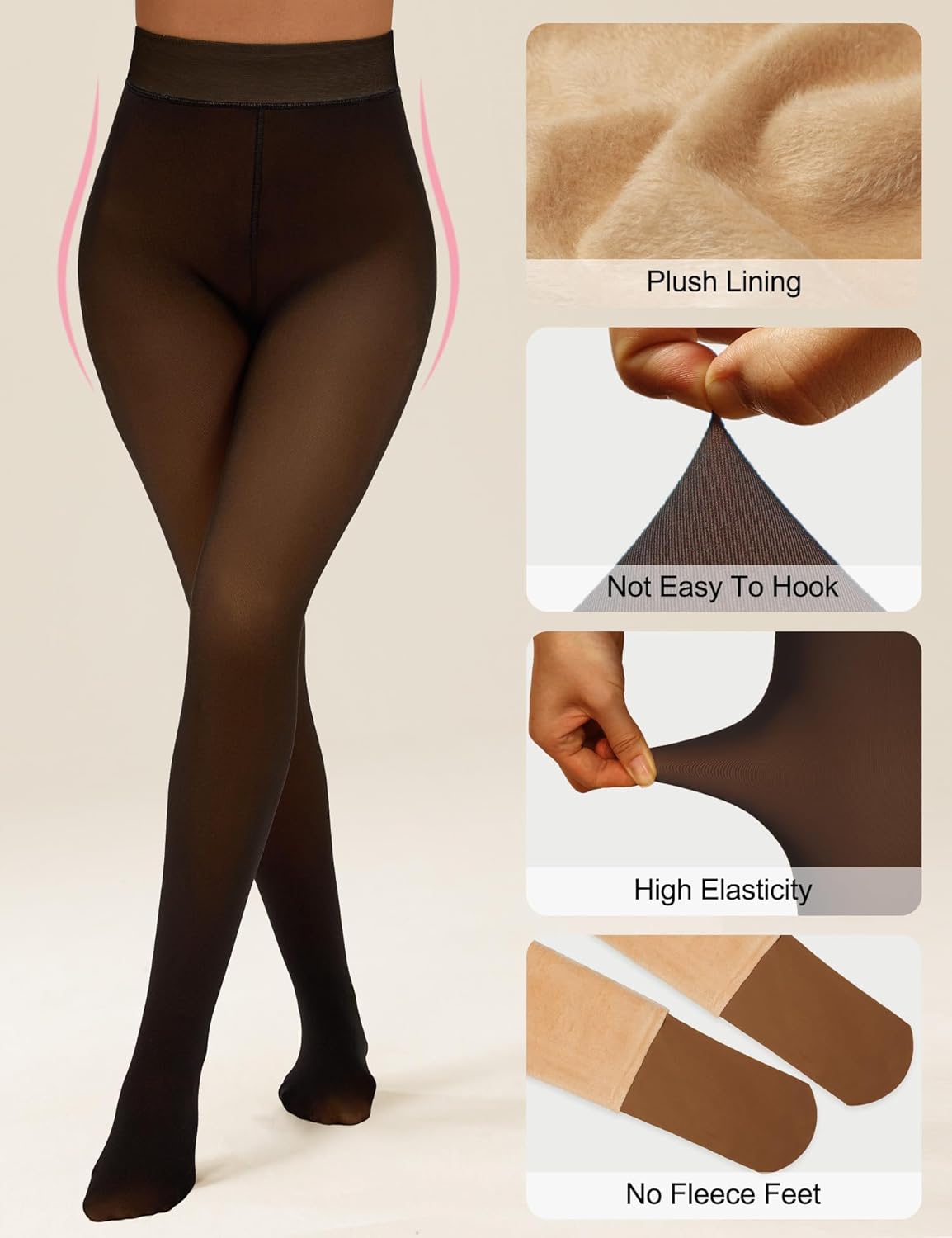 Fleece Lined Tights Sheer Women Thermal Tights Fake Faux Translucent Warm Pantyhose Leggings S-XXL - Image 2