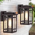 Lampadaires muraux extérieurs 9,76'', Lanternes murales étanches à l'eau de porc, éclairage mural noir mat extérieur, anti-rouille E26 Scones muraux de socket pour Garage de porte avant, paquet de 2