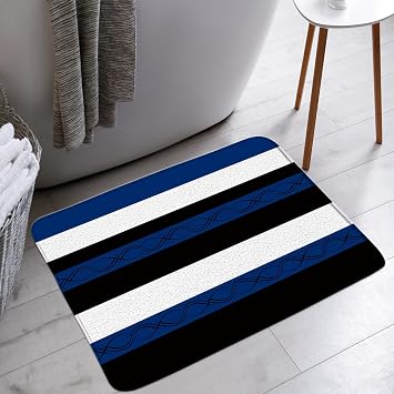 Blue Black Stripe Bath Mat Abstract Geometric Modern Simple Fashion Bathroom Bathtub Floor Rugs Doormat Toilet Decor,18 x 30 in