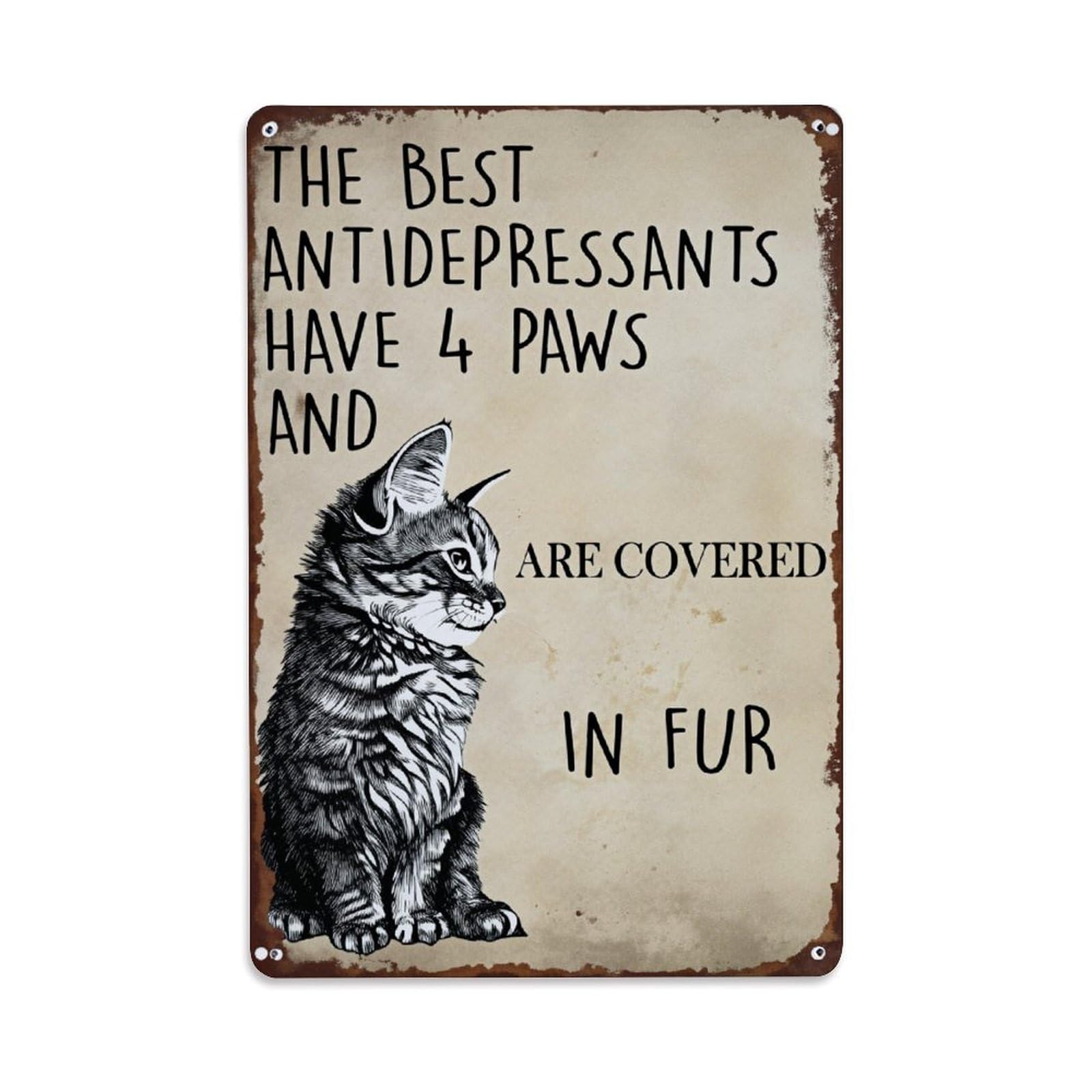Enderetf Vintage Cat With Fur And Paws Tin Sign Metal Poster, Home Bar Garage Man Cave Cafe Indoor & Outdoor Wall Decoration 8X12inches