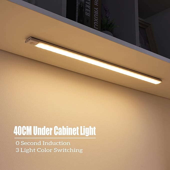 Under Cabinet Kitchen Lights, 40cm Motion Sensor Lights Indoor for Cupboard, Wardrobe, Counter ...