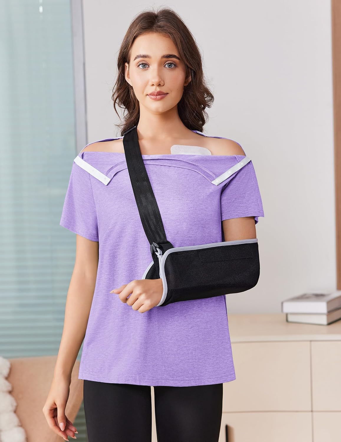 Deyeek Post Shoulder Surgery Shirts for Women Tear Away Side Snap Chemo Port Shirts Short Sleeve Adaptive Clothing - Image 2