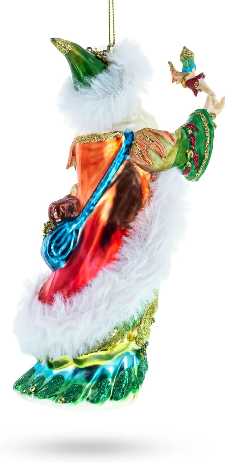 Woodland Santa with Birds Glass Christmas Ornament - Image 3