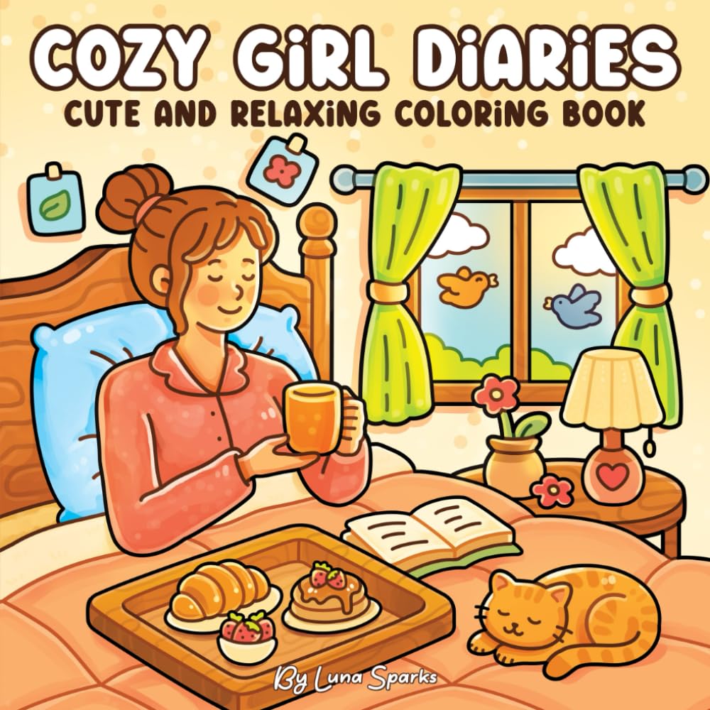 Cozy Girl Diaries Coloring Book for Adults & Teens: Cute and Simple Hygge-Inspired Designs for Women Featuring Peaceful Home and Outdoor Scenes