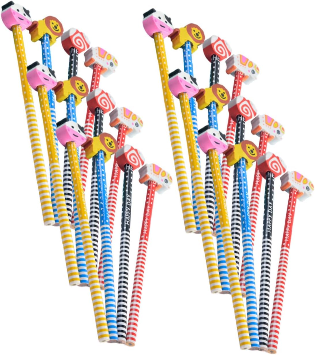 Gadpiparty 30pcs Cartoon Pencils with Erasers for Boy Girl Smooth Writing and Non-fading Colors Adorable Designs for School Supplies and Party Favors Style