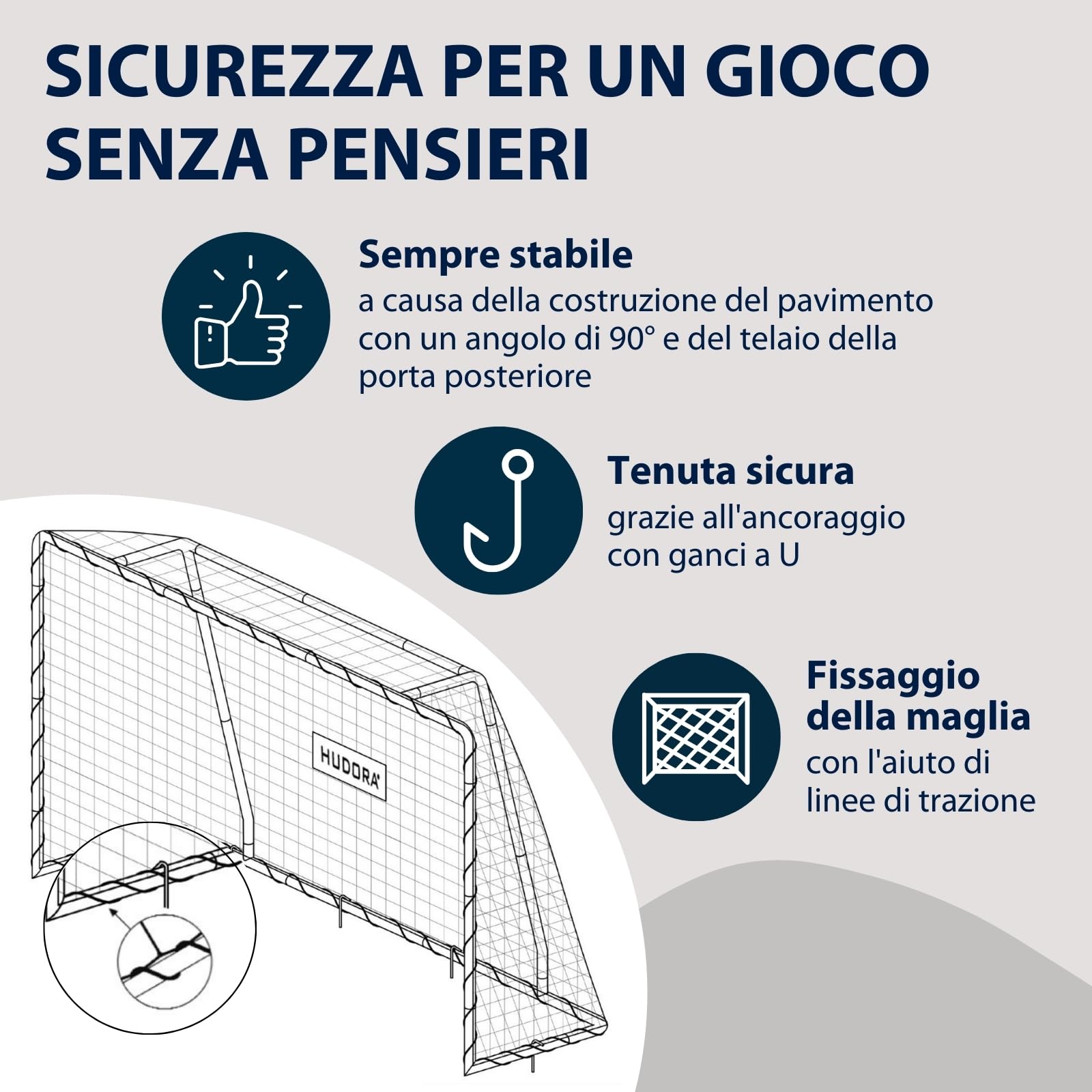 HUDORA Porta da calcio Solid 25 - porta da calcio stabile per bambini e adulti - resistente al maltempo con rete fitta in poliestere - Porta di qualità da esterno tempo libero e training