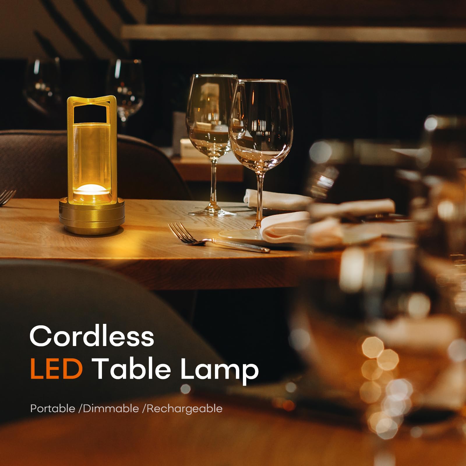 Lot de 2 lampes de table portables en métal pour intérieur/extérieur, lampe LED rechargeable, 3 couleurs, intensité infinie, alimentation par piles, pour restaurant, chambre, bar, café, camping (doré)