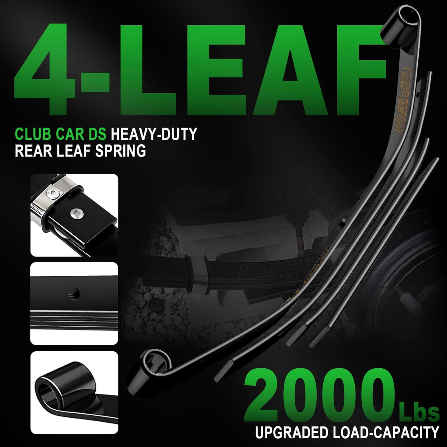 Upgraded Heavy Duty Rear 4-Leaf Springs Kit for Club Car DS 1981-Up Gas & Electric Golf Cart Suspension with Bushings Sleeves U-Bolts Replace OEM 102006501 1014675 Fixes Sagging Load Capacity