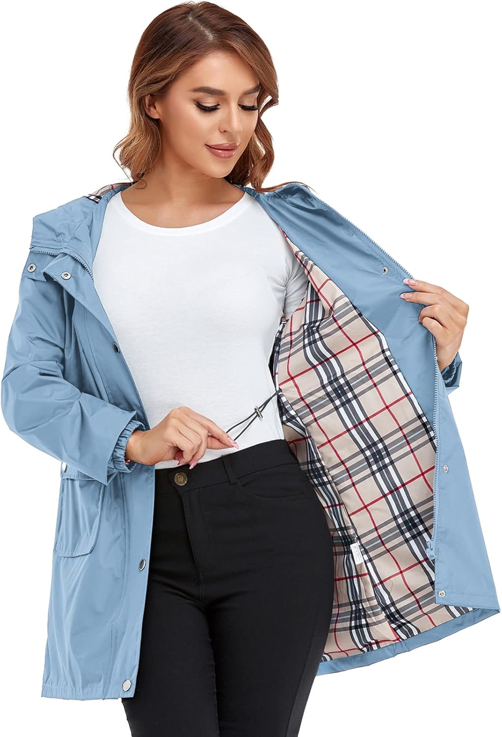 Rain Coat for Women Waterproof with Hood Lightweight Women's Rain Jacket Outdoor Trench Windbreaker Long Raincoats