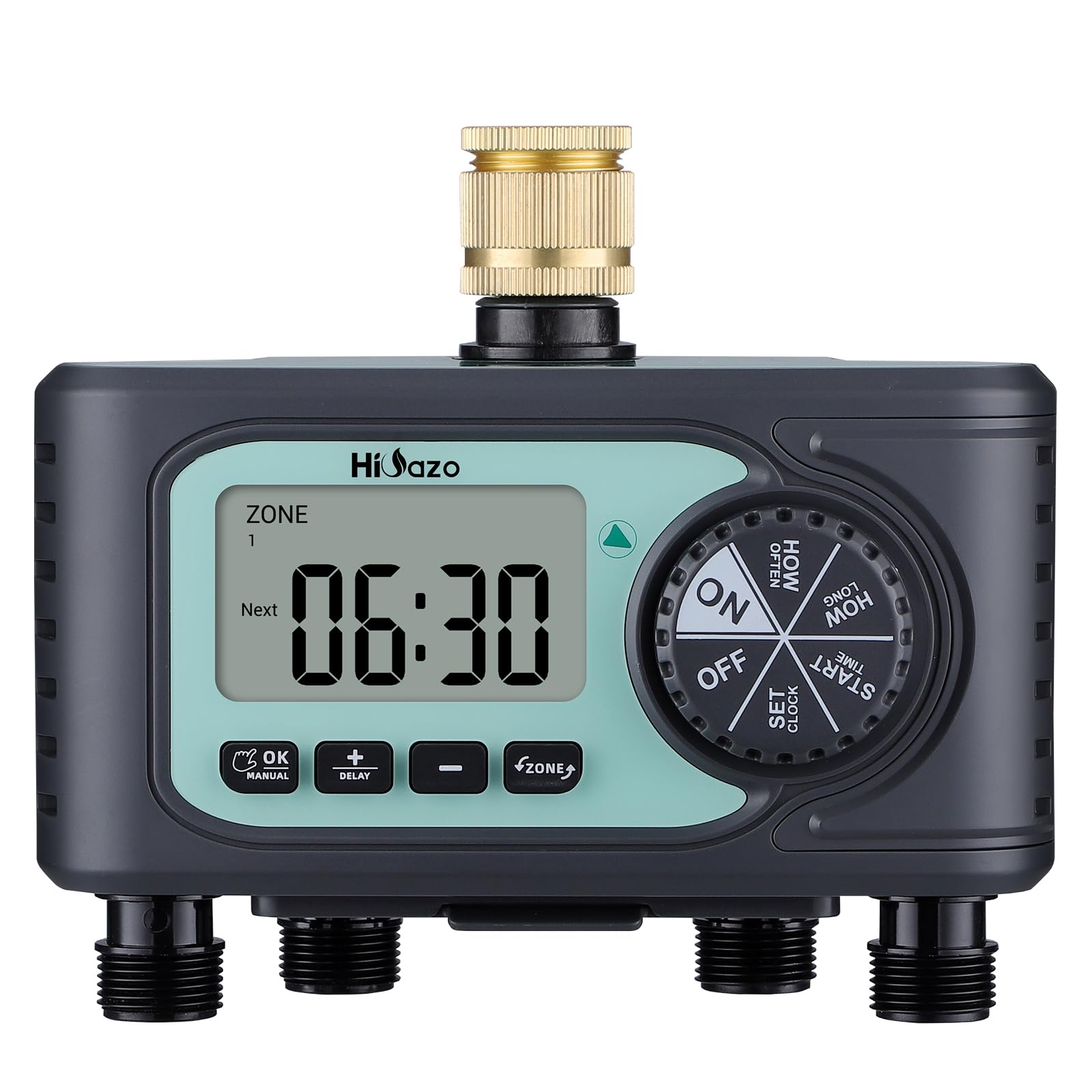 Temporizador de Riego 4 Salidas, Programador riego automatico 4 Programas Independientes, Función Retardo Lluvia, IP54 Resistente al Agua para Jardín, Césped, Invernadero