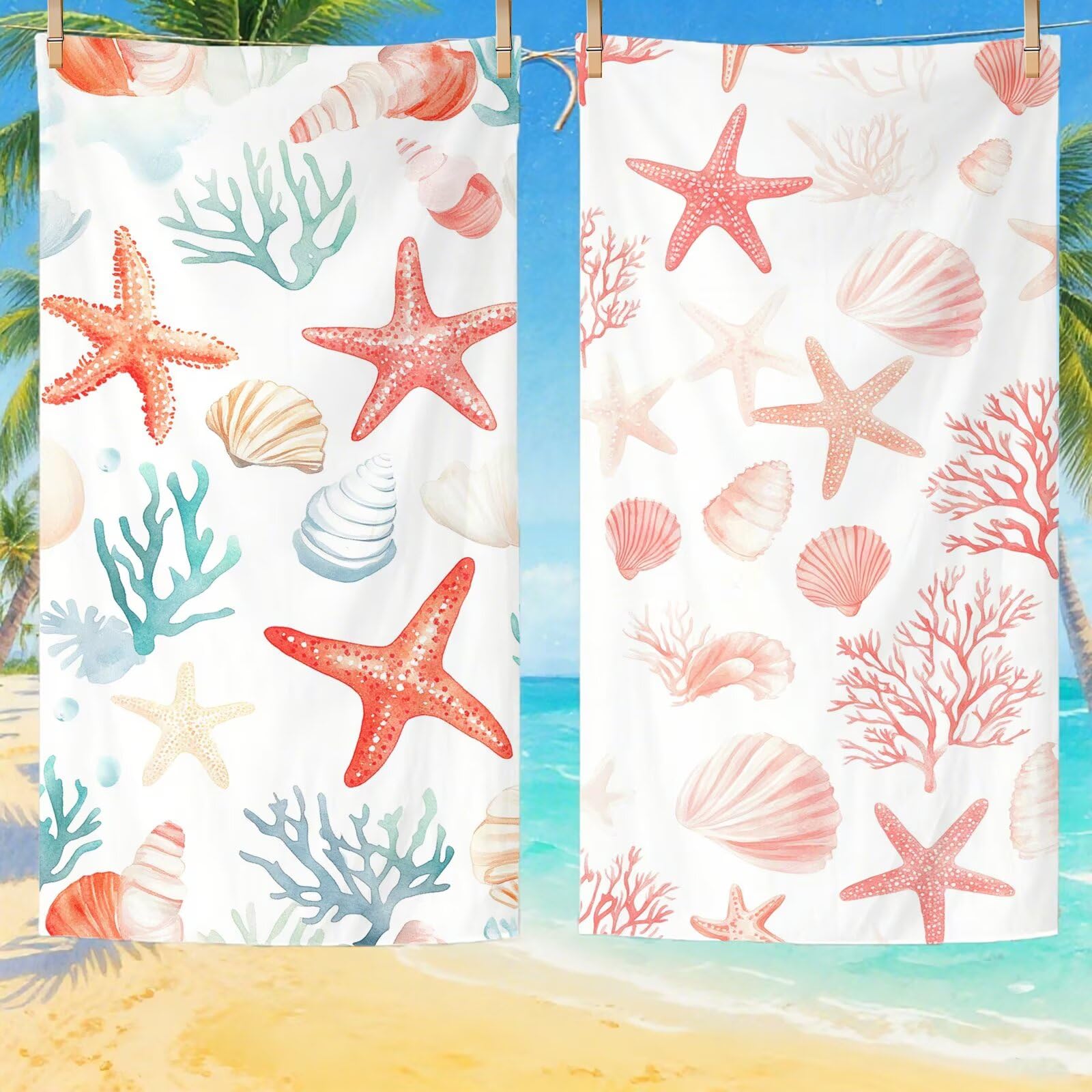 Telo Mare Microfibra, Telo Mare Grande 200 x 100 cm Set da 2, Antisabbia Asciugatura Rapida Assorbente Salvietta da Spiaggia Asciugamano per Palestra Piscina Viaggi Sport Picnic, Stella marina Q-792