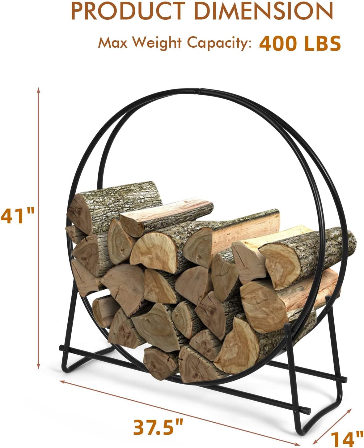 ORALNER 40” Firewood Rack Log Hoop, Round Tubular Steel Firewood Storage Stand Wood Racks for Outdoor Indoor, Wood Stove Fireplace Log Holder Lumber Stacker