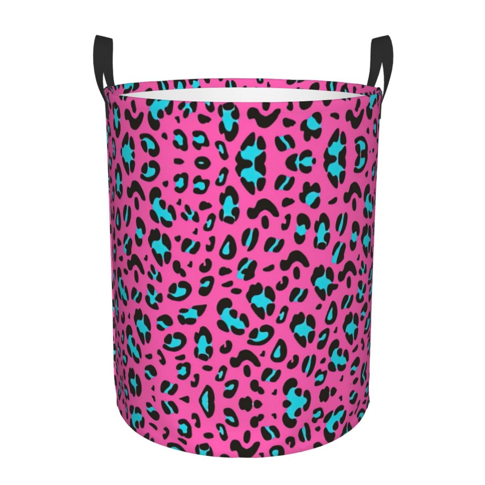 M Collapsible Round Cute Leopard Print Laundry Hamper