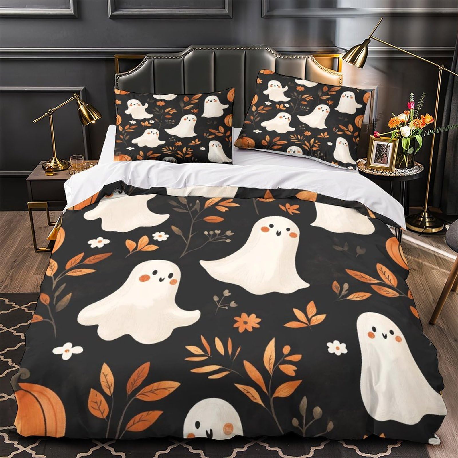Parure de lit 3D Halloween housse de couette microfibre 140x200cm respirante avec taie d'oreiller